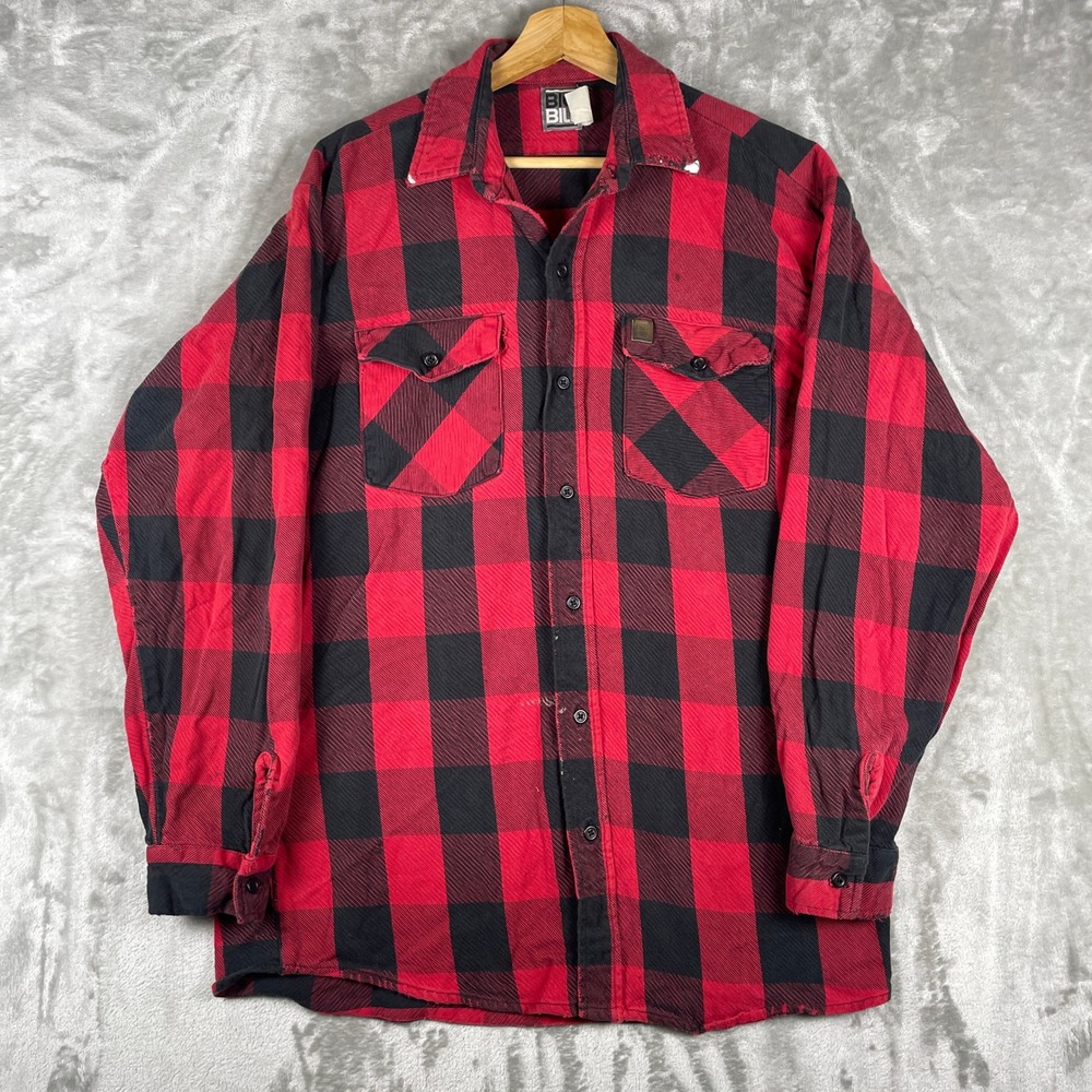 Vintage Big Bill Flannel Shirt Mens XL Red Buffalo Plaid Made in USA Workwear